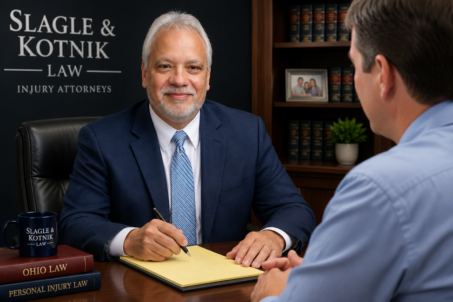 Slagle and Kotnik Law attorney consulting with an injured client
