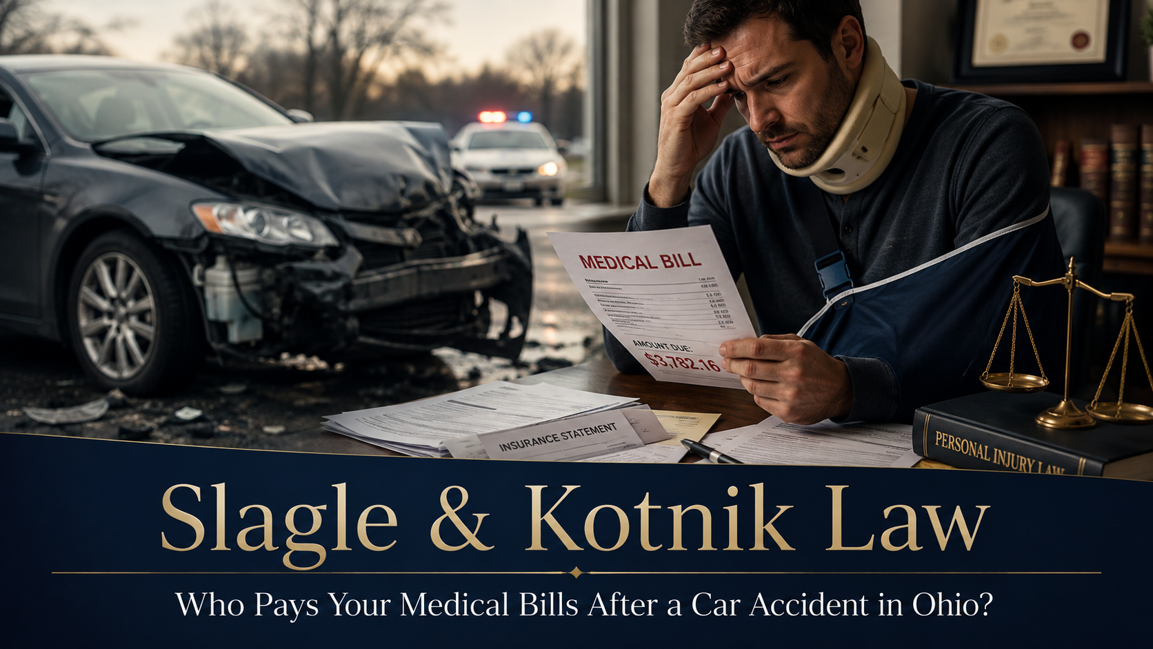 Injured Ohio car accident victim reviewing medical bills after a crash