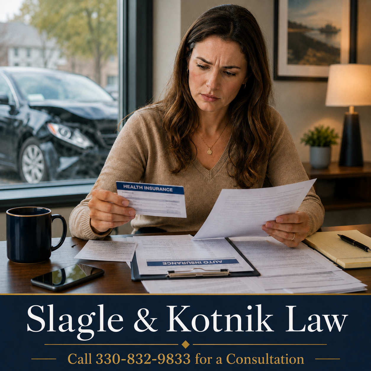 Ohio driver reviewing MedPay and health insurance coverage after a car accident
